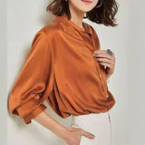 French Simplicity Loose And Lazy Style Silk Shirt For Women